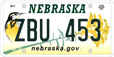 NE license plate ZBU453