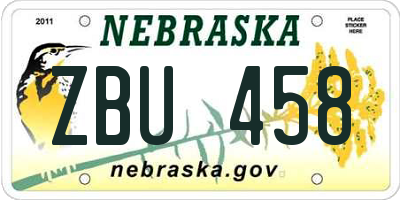 NE license plate ZBU458