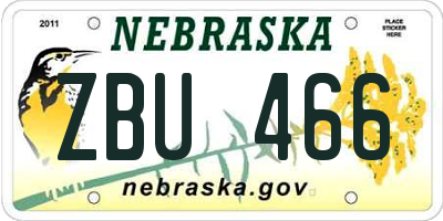 NE license plate ZBU466