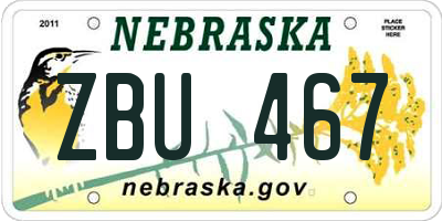 NE license plate ZBU467
