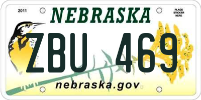 NE license plate ZBU469