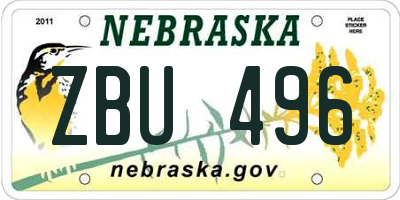 NE license plate ZBU496