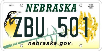 NE license plate ZBU501