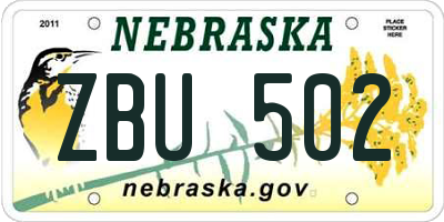 NE license plate ZBU502