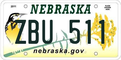 NE license plate ZBU511