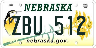 NE license plate ZBU512