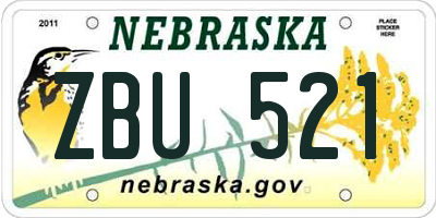NE license plate ZBU521