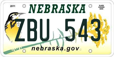 NE license plate ZBU543