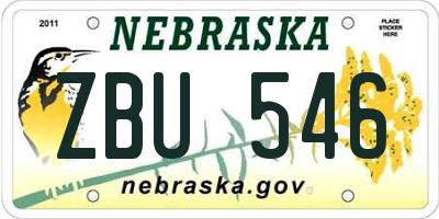 NE license plate ZBU546