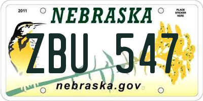 NE license plate ZBU547