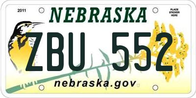 NE license plate ZBU552
