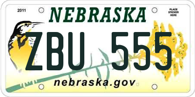 NE license plate ZBU555