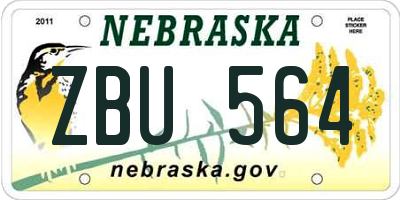 NE license plate ZBU564
