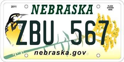 NE license plate ZBU567