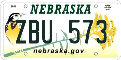 NE license plate ZBU573
