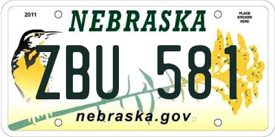 NE license plate ZBU581