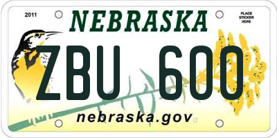 NE license plate ZBU600