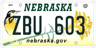 NE license plate ZBU603
