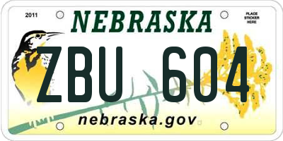NE license plate ZBU604