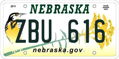 NE license plate ZBU616
