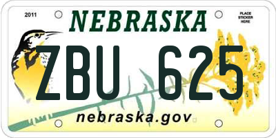 NE license plate ZBU625