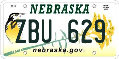 NE license plate ZBU629