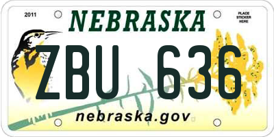 NE license plate ZBU636