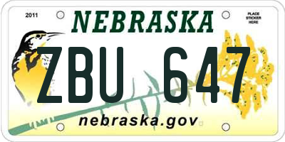 NE license plate ZBU647
