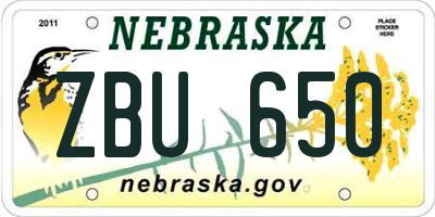 NE license plate ZBU650