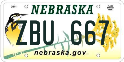 NE license plate ZBU667