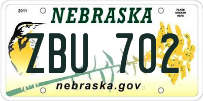 NE license plate ZBU702