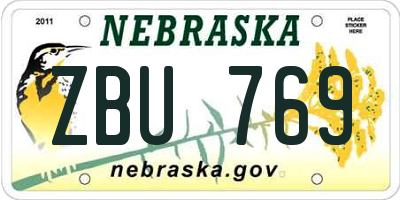 NE license plate ZBU769
