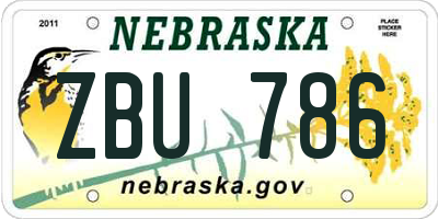 NE license plate ZBU786