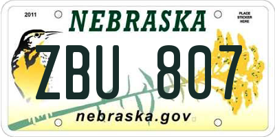 NE license plate ZBU807