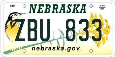 NE license plate ZBU833