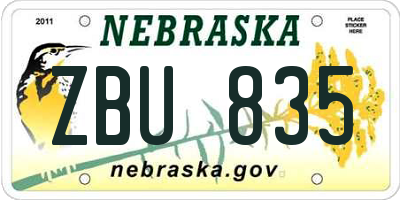 NE license plate ZBU835
