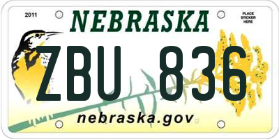 NE license plate ZBU836