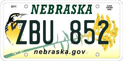 NE license plate ZBU852