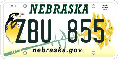 NE license plate ZBU855