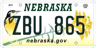 NE license plate ZBU865