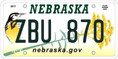 NE license plate ZBU870