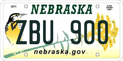 NE license plate ZBU900