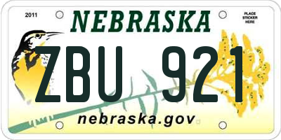 NE license plate ZBU921