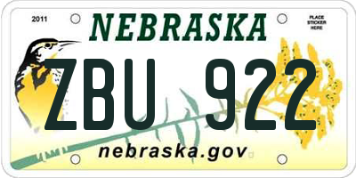 NE license plate ZBU922