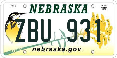 NE license plate ZBU931