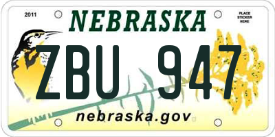NE license plate ZBU947