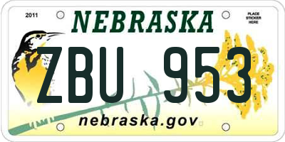 NE license plate ZBU953