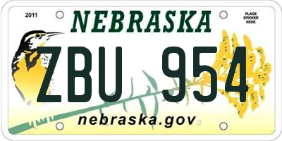 NE license plate ZBU954