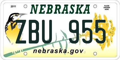 NE license plate ZBU955