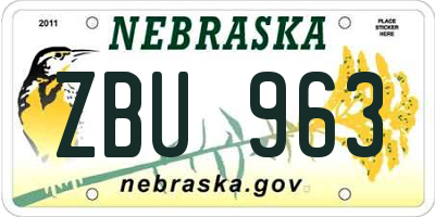NE license plate ZBU963
